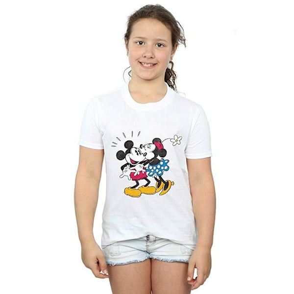 Disney Girls Mickey Mouse Mickey och Minnie Kiss Bomull T-shirt White 7-8 Years