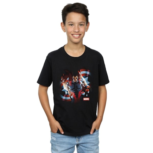 Marvel Boys Captain America Sam Wilson Shield Breakthrough T-shirt Black 7-8 Years