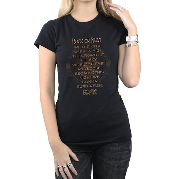 AC/DC Dam/Kvinnor Rock Or Bust Lyrics Bomull T-shirt XL Svart Black XL