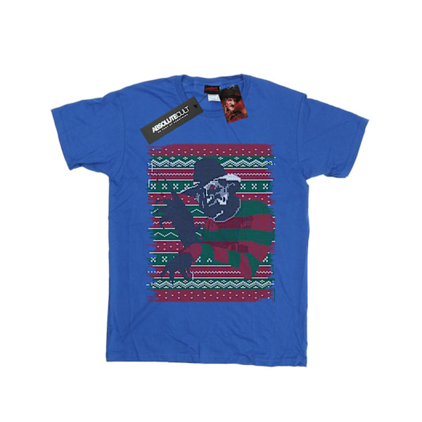 A Nightmare On Elm Street Dam/Damer Jul Fair Isle Bomull Boyfriend T-Shirt Royal Blue XL