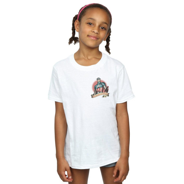 Marvel Girls Captain America Tattoo Brösttryck Bomull T-shirt White 7-8 Years