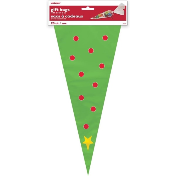Unique Party Christmas Tree Cellophane Cone Party Bags (Pack of Green/Red/Yellow One Size