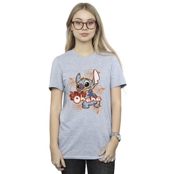 Disney Dam/Kvinna Lilo & Stitch Ohana Orange Hibiscus Bomulls-T-shirt Sports Grey 3XL