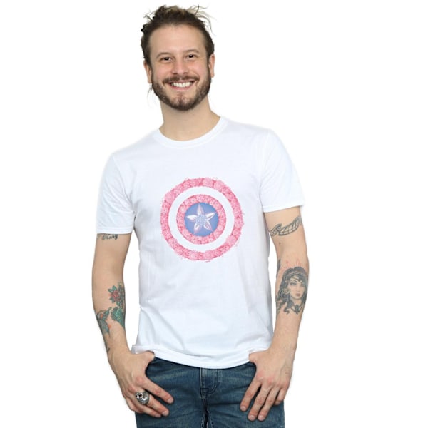 Marvel Herr Captain America Blommor Sköld T-shirt 3XL Vit White 3XL