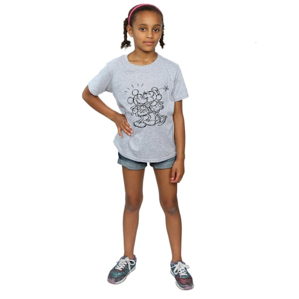 Disney Girls Mickey och Minnie Mouse Kiss Sketch Bomull T-shirt Sports Grey 7-8 Years
