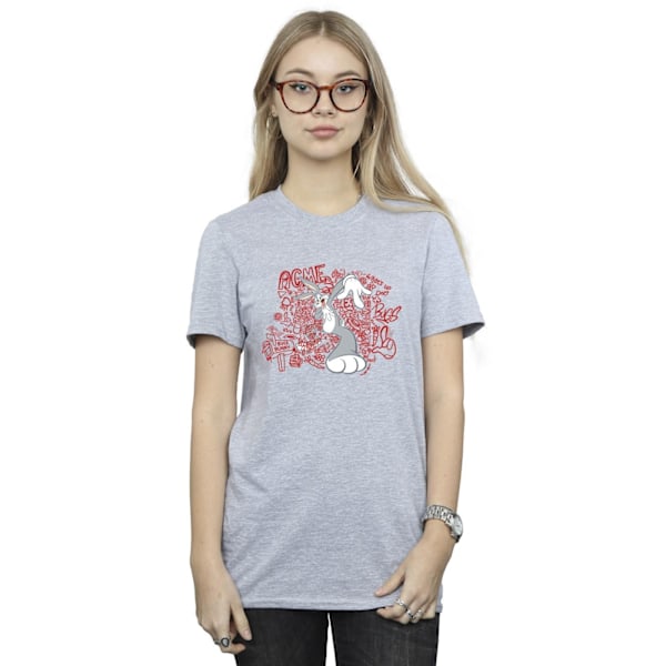 Looney Tunes Dam/Damer ACME Doodles Bugs Bunny Bomull Boyfriend T-Shirt Sports Grey 3XL