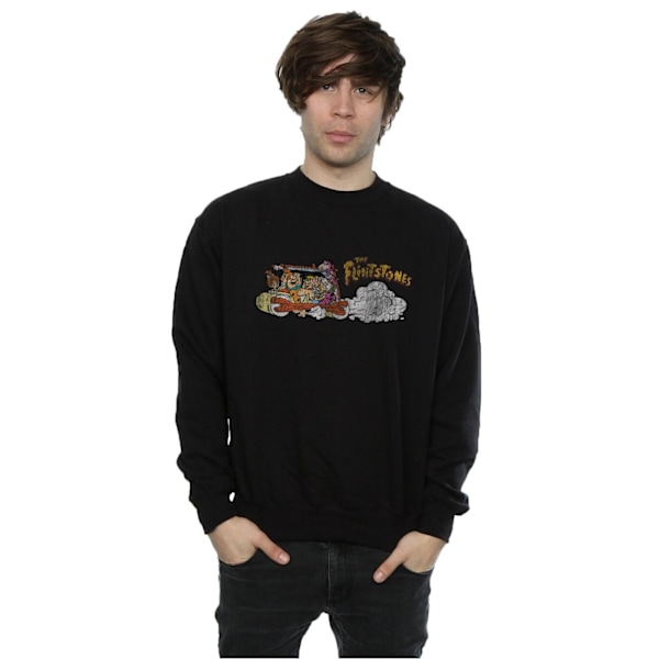 The Flintstones Herr Familjebil Distressed Sweatshirt M Svart Black M