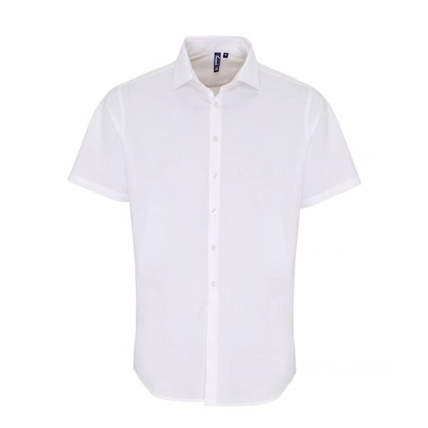 Premier Mens Stretch Fit Poplin Kortärmad Skjorta S Vit White S