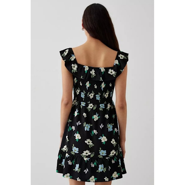 Dorothy Perkins Dam/Dam Floral Shirred Miniklänning 14 UK B Black 14 UK