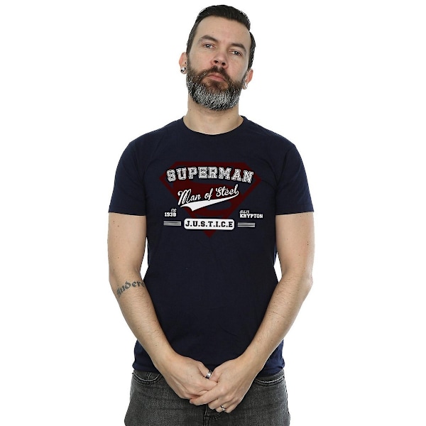 Superman Man Of Steel Bomull T-shirt S Marinblå Navy Blue S