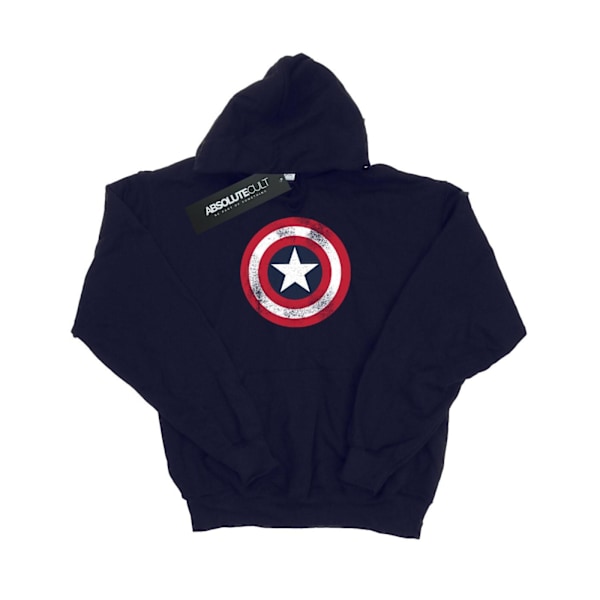 Marvel Dam/Kvinnor Captain America Distressed Shield Hoodie X Navy Blue XXL