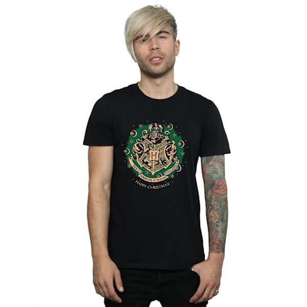 Harry Potter Herr Jul T-shirt i Bomull med Krans XL Marinblå Navy Blue XL