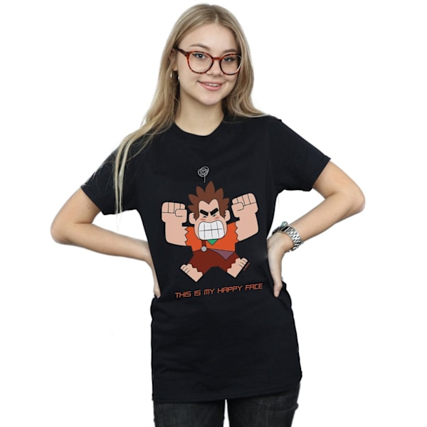 Disney Womens/Ladies Wreck It Ralph Happy Face Cotton Boyfriend Black XXL