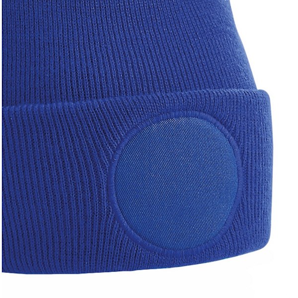 Beechfield Unisex Rund Stickad Mössa med Patch och Vikbar Kant, One Size, Ljus Bright Royal One Size