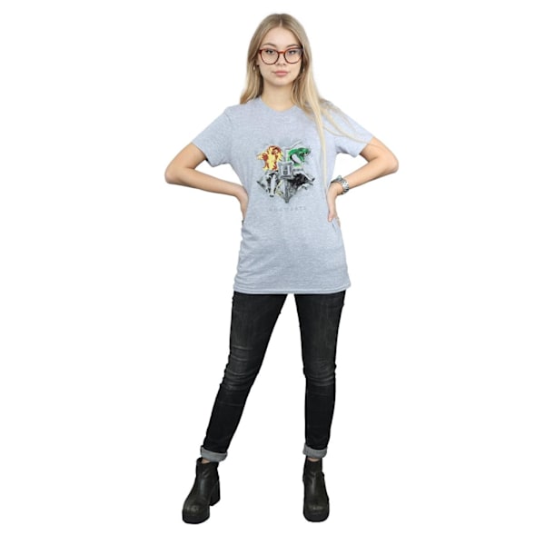Harry Potter Dam/Kvinnor Hogwarts Målad Crest Bomull Pojkvän Sports Grey L