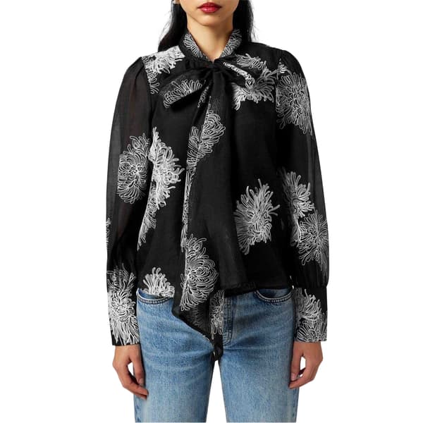 Vero Moda Dam Dula Blommig Blus med Puffärm Black/White 8 UK