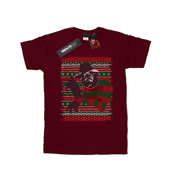 A Nightmare On Elm Street Dam/Damer Jul Fair Isle Bomull Boyfriend T-Shirt Burgundy S