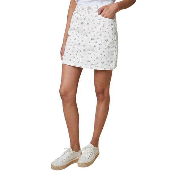 Threadbare Dam/Dam Seoul Blommig Denim Minikjol 8 UK Vit White 8 UK