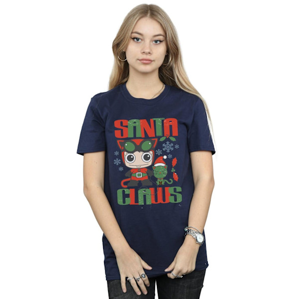 DC Comics Dam/Damer Chibi Catwoman Santa Claws Bomull Boyfriend T-Shirt L Marinblå Navy Blue L