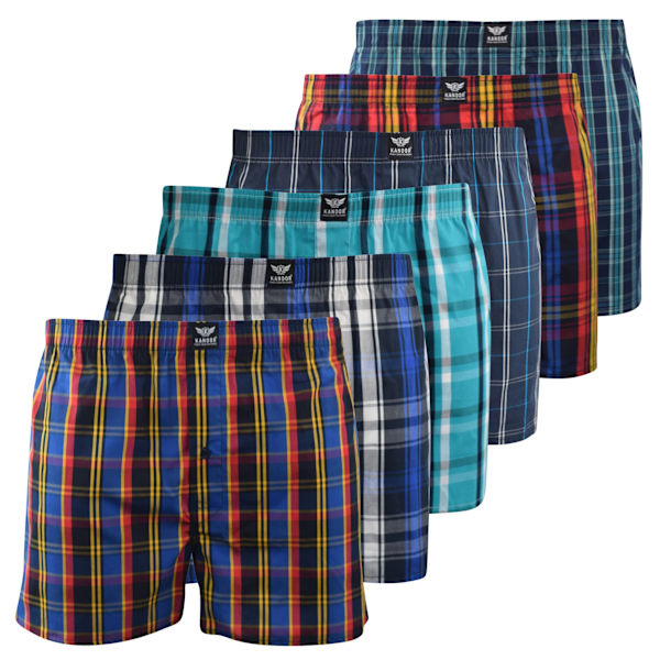 Kandor Hexster Rutiga Vävt Boxershorts för Män (6-pack) M Mu Multicoloured M
