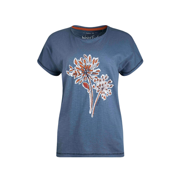 Weird Fish Dam T-shirt med Seedheads-tryck i Slub-organisk bomull Blue Mirage 10 UK