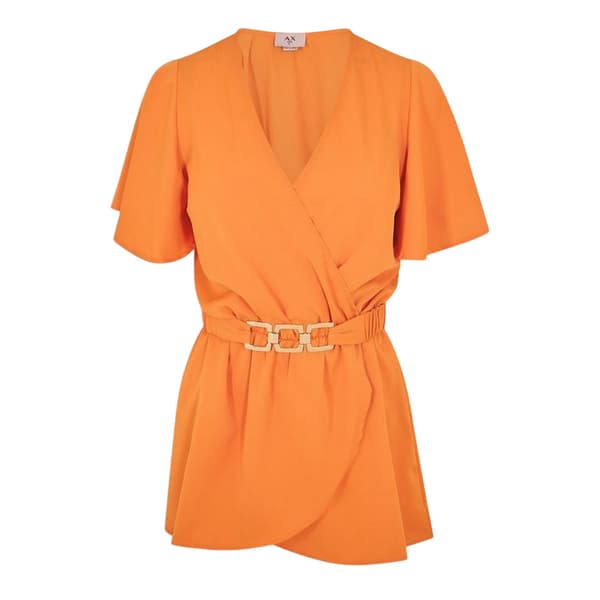 Ax Dam/Dam Bältad Flutter Wrap Top 8 UK Orange Orange 8 UK
