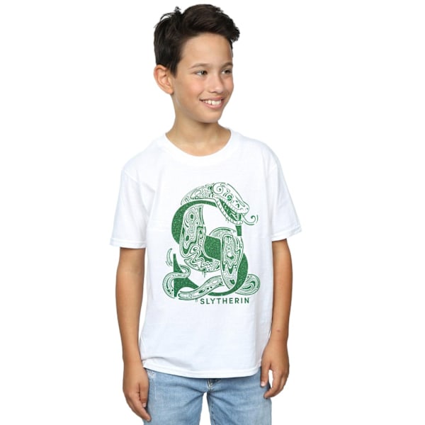 Harry Potter Boys Slytherin Glitter T-shirt 7-8 år Vit White 7-8 Years