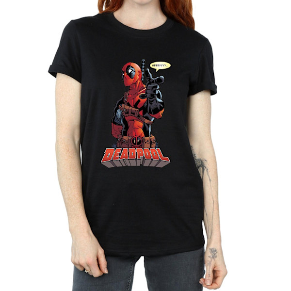 Deadpool Damtröja för kvinnor/damer Hey You i bomull, pojkvänmodell, storlek L, svart Black L