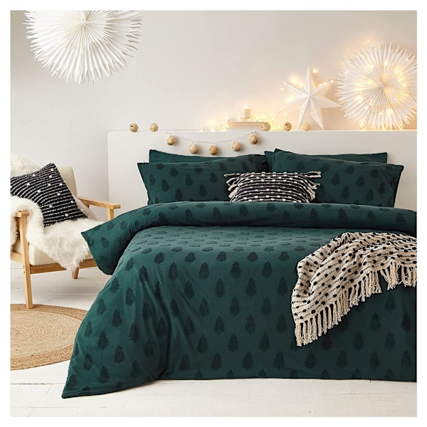 The Linen Yard Tufted Julgran Duvet Cover Set Enkelsäng Grön Pine Green Single