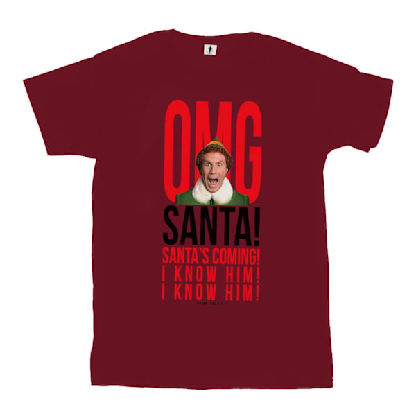 Elf Dam/Damer OMG Santa I Know Him Bomull T-shirt XXL Burgu Burgundy XXL