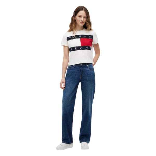Tommy Jeans Dam Logotyp Croppad Topp 8 UK Vit White 8 UK