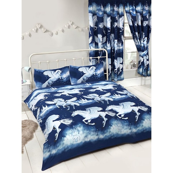 Bedding & Beyond Stardust Unicorn Påslakan Set Dubbel Marinblå/Vit Navy/White Double