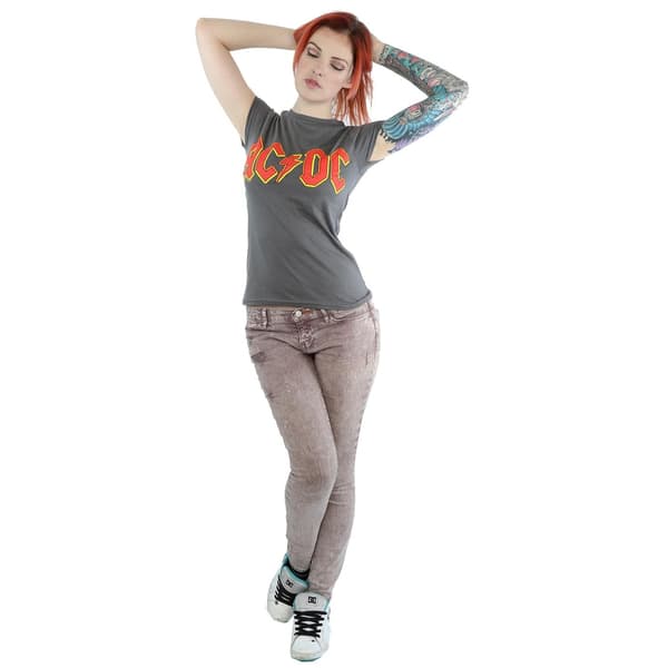 AC/DC Dam/Dam Röd Logotyp Bomulls T-shirt S Antracit Charcoal S
