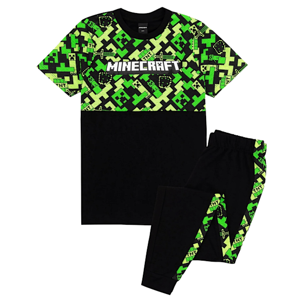 Minecraft Barn/Barn Creeper Kort Pyjamasset 7-8 År Blå Black/Green 7-8 Years