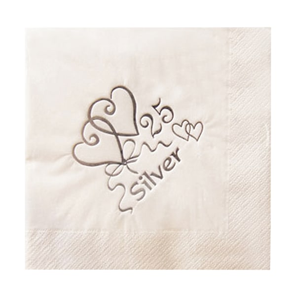 NPK 25:e Silver Anniversary Folietryckta Servetter (Förpackning om 15) White One Size