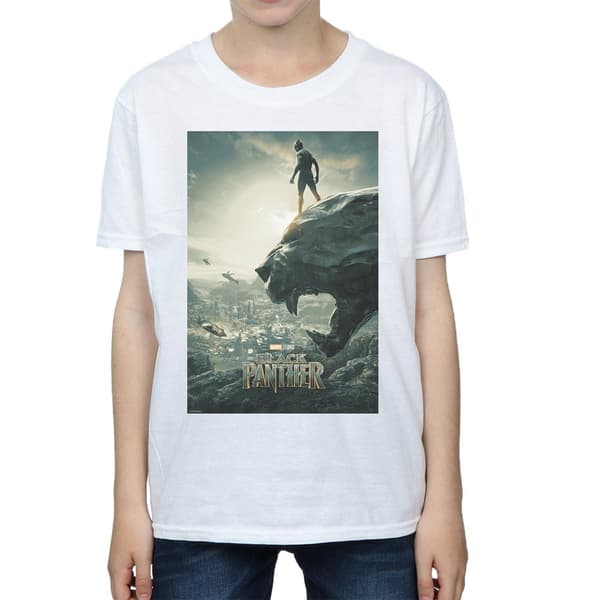 Marvel Pojkar Black Panther Poster T-shirt 7-8 år Vit White 7-8 Years