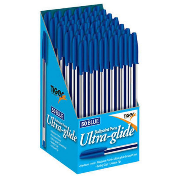Tiger Stationery Ultra Glide kulspetspennor Box med 50 blå Blue Box of 50