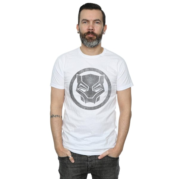 Black Panther Herr Distressed Logo Bomull T-shirt S Vit White S