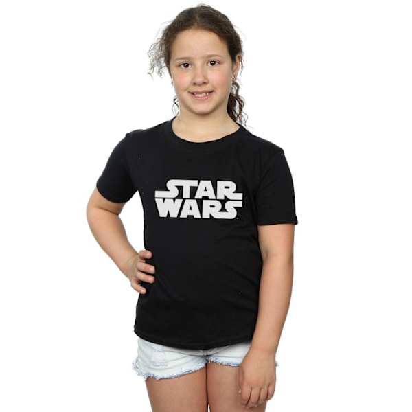 Star Wars T-shirt i bomull med klassisk logotyp för flickor 9-11 år, svart Black 9-11 Years