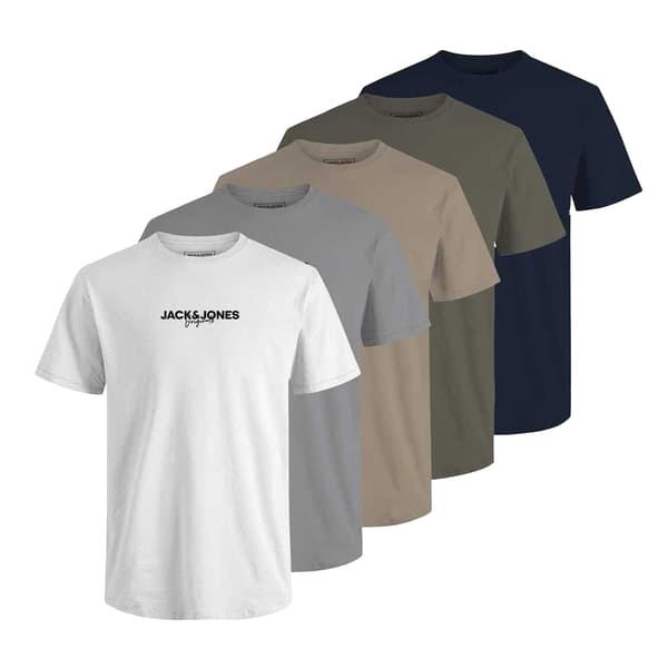 Jack And Jones Herr Corp T-shirt i bomull (5-pack) M Vit/Grå White/Grey/Navy/Olive/Beige M