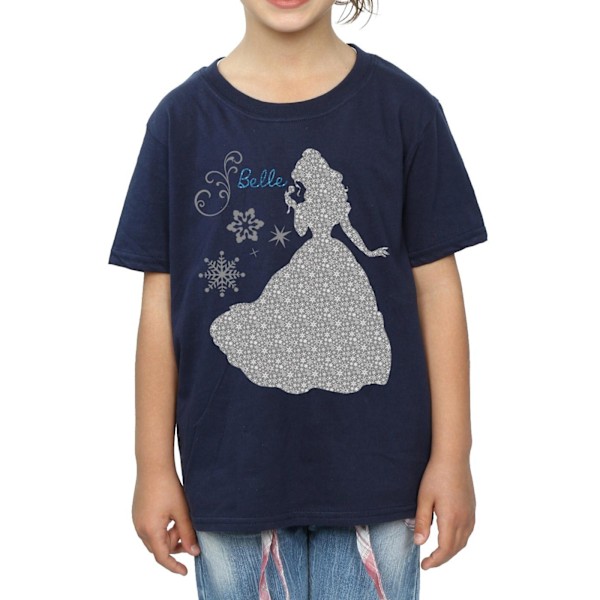 Disney Princess Girls Belle Jul Silhouette Bomull T-shirt Navy Blue 7-8 Years