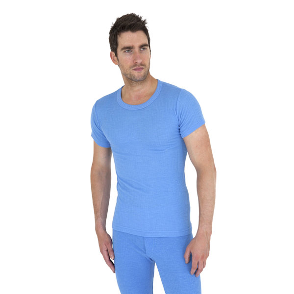 Mens Thermal Underwear Short Sleeve T Shirt Polyviscose Range ( Blue Chest: 32-34inch (Small)