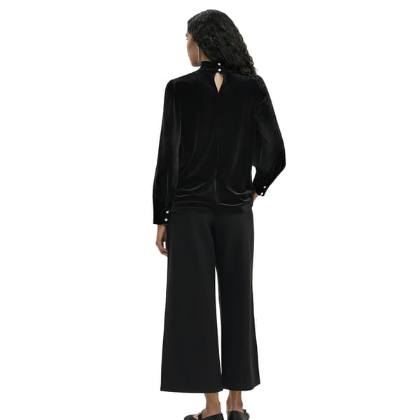 Finery Dam/Kvinnor Sammet Mock Neck Ballongärm Blus 14 Black 14 UK