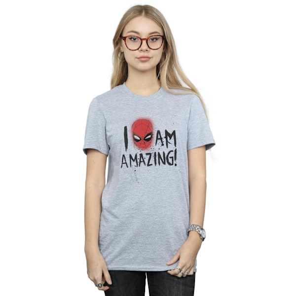 Marvel Womens/Ladies Spider-Man I Am Amazing Cotton Boyfriend T Sports Grey S