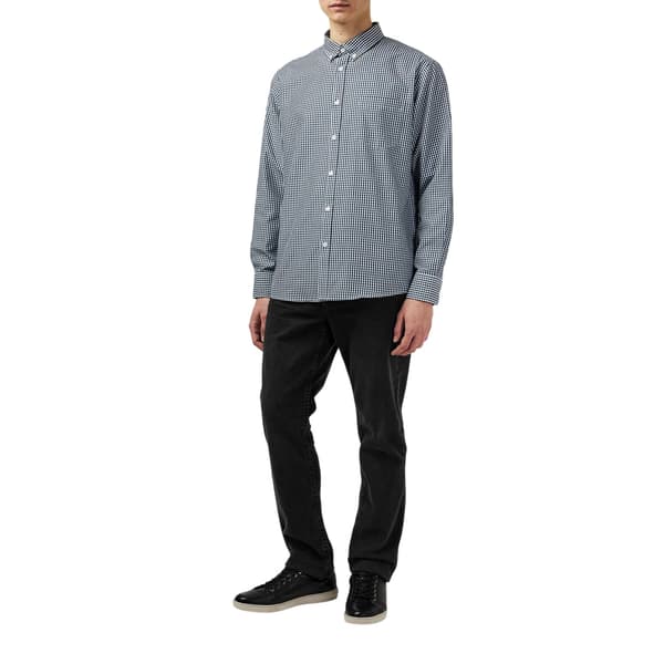 Fabric mönstrad poplinskjorta med lång ärm för herrar M marinblå gingham Navy Gingham M