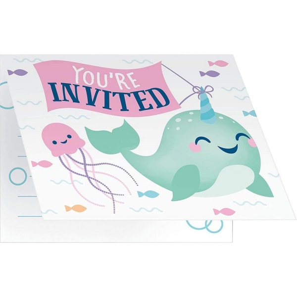 Creative Party Narwhal Invitations (paket med 8) En one size Vit/G White/Green/Pink One Size