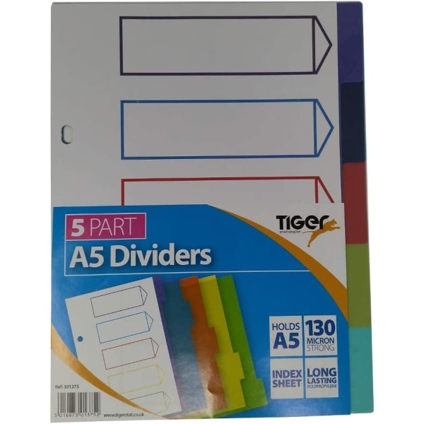Tiger Polypropylen Index Dividers (Pack med 5) One Size Multico Multicoloured One Size