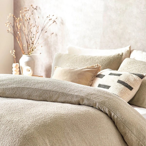 Yard Bouclé Textured Påslakan Set Enkelsäng Greige Greige Single