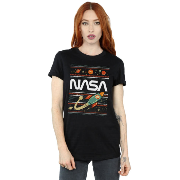 NASA Womens/Ladies Fair Isle Cotton Boyfriend T-shirt L Svart Black L