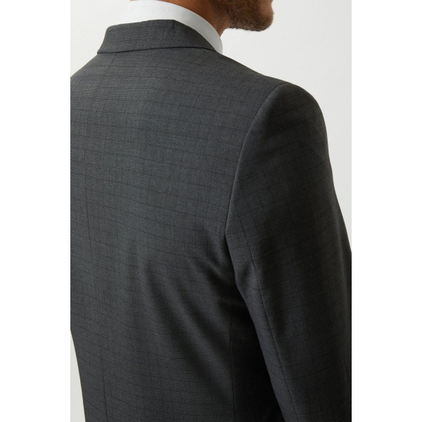 Burton Mens Grid Rutig Slim Suit Jacka 38S Grå Grey 38S